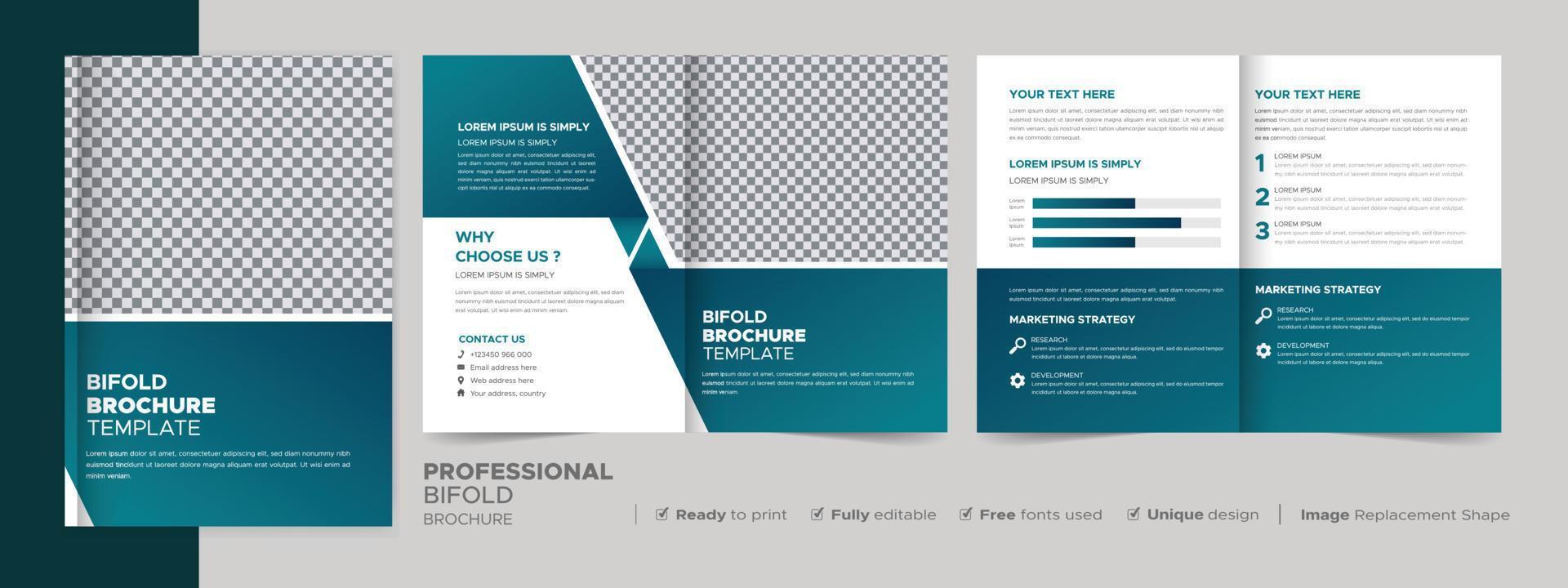 Bifold-Broschüren-Designvorlage für Ihr Unternehmen, Ihr Unternehmen, Ihr Geschäft, Ihre Werbung, Ihr Marketing, Ihre Agentur und Ihr Internetgeschäft. vektor