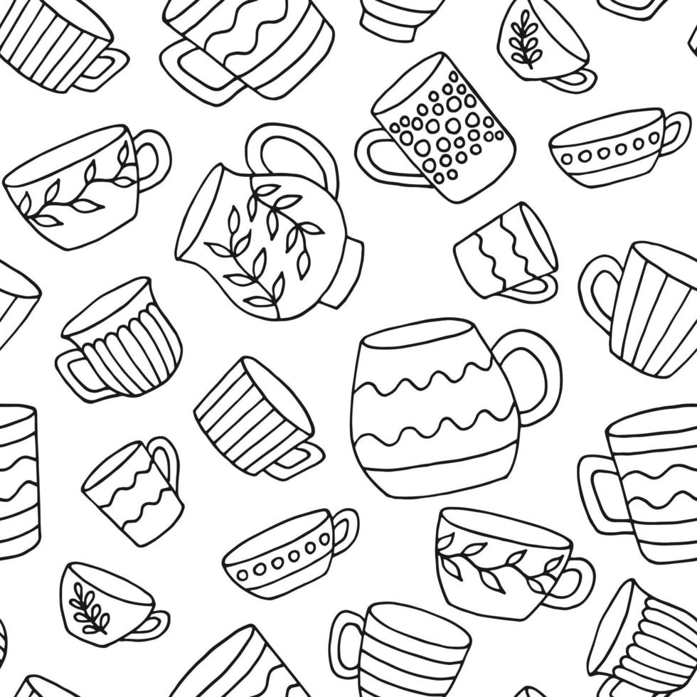 nahtloses muster mit tassenbecher. Tasse im Doodle-Stil. hand gezeichnete vektorillustration. vektor