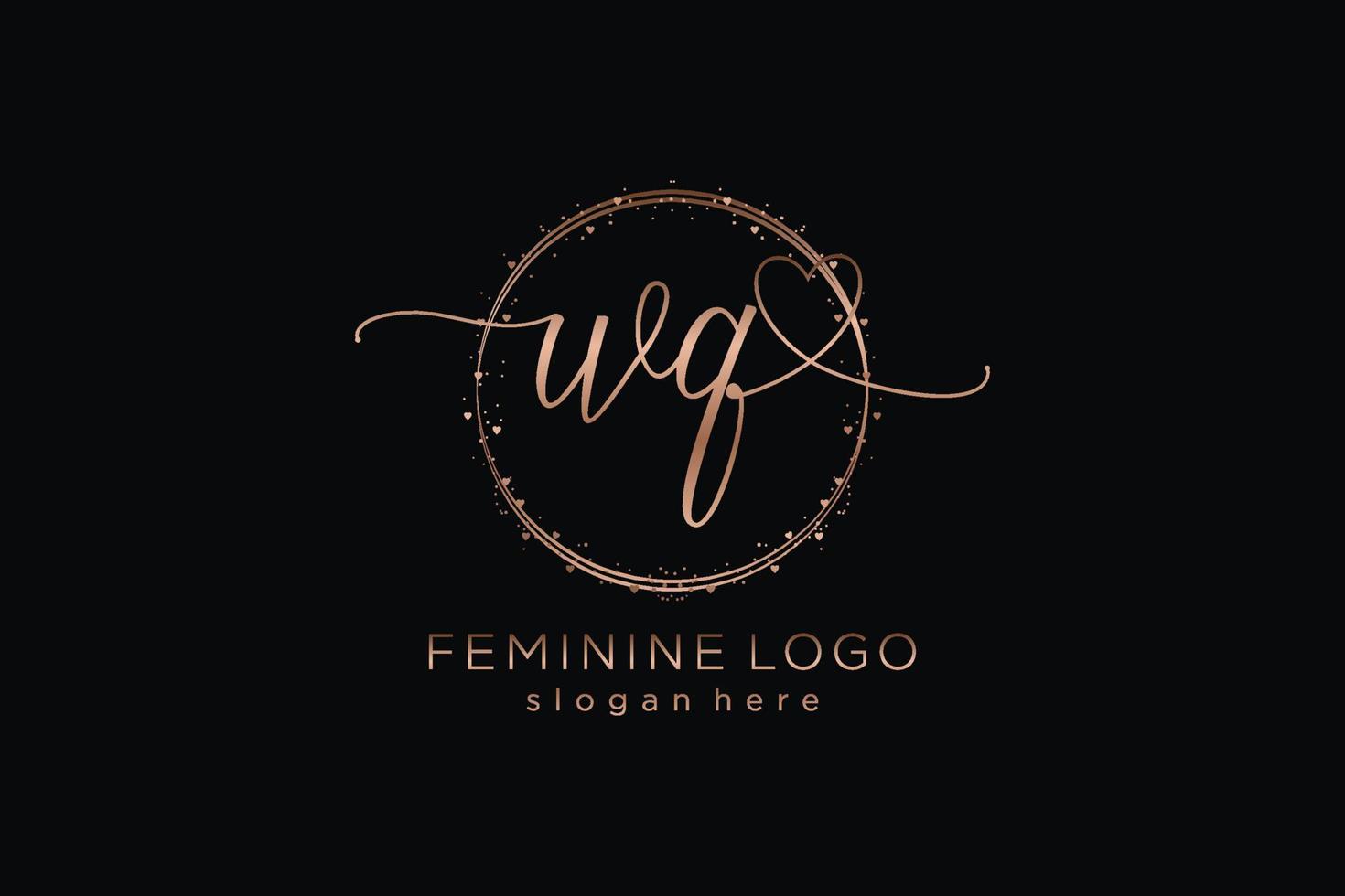 första wq handstil logotyp med cirkel mall vektor logotyp av första bröllop, mode, blommig och botanisk med kreativ mall.