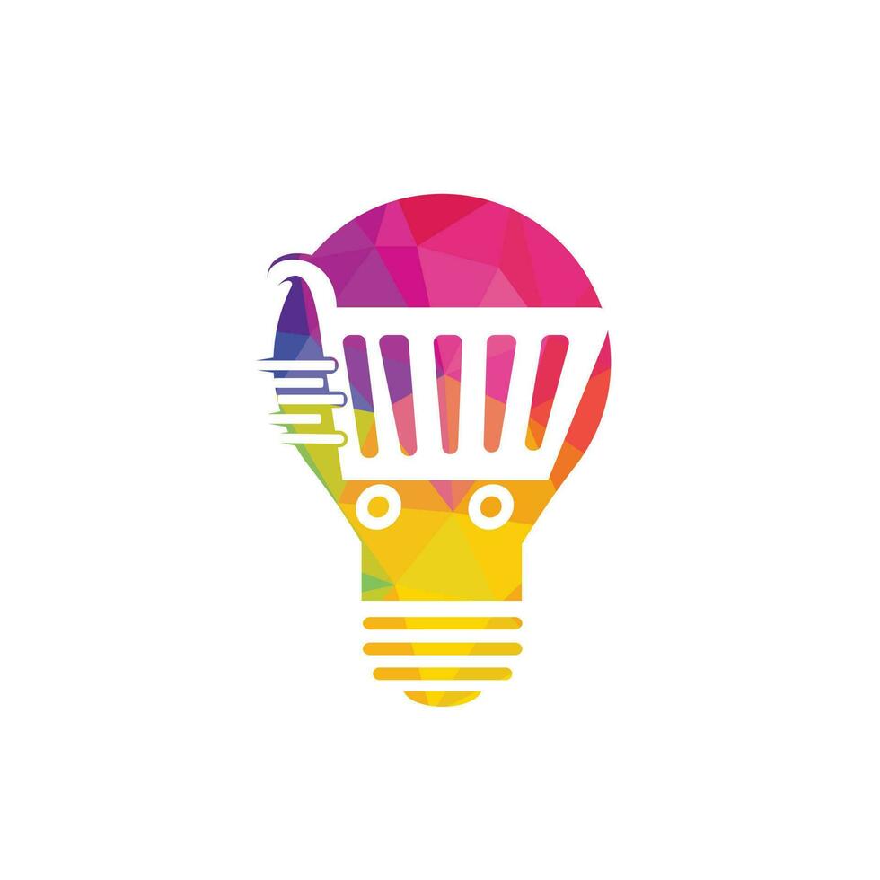 Warenkorb und Glühbirnen-Logo-Design. Designvorlage für das Logo des Ideenshops. vektor
