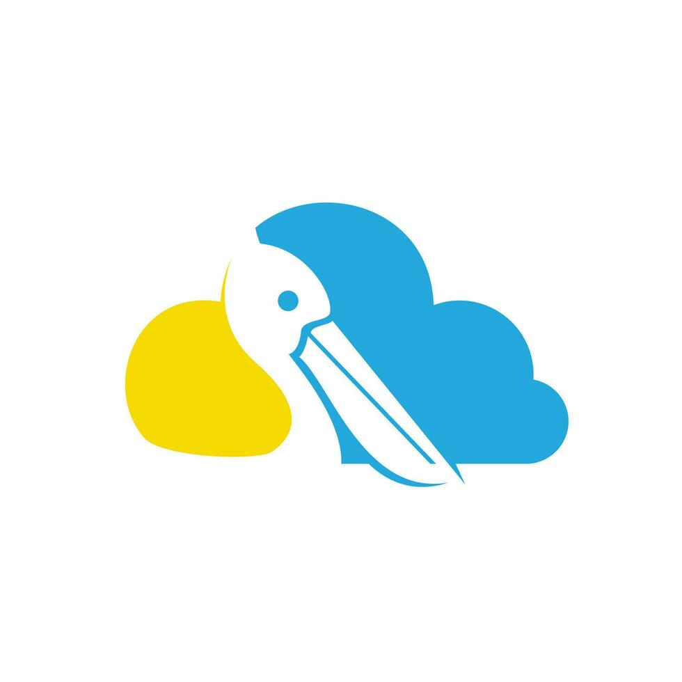 Pelikan und Cloud-Vektor-Logo-Design. Vektorgrafik-Emblem des Pelikan-Tier- und Wolkensymbols. vektor