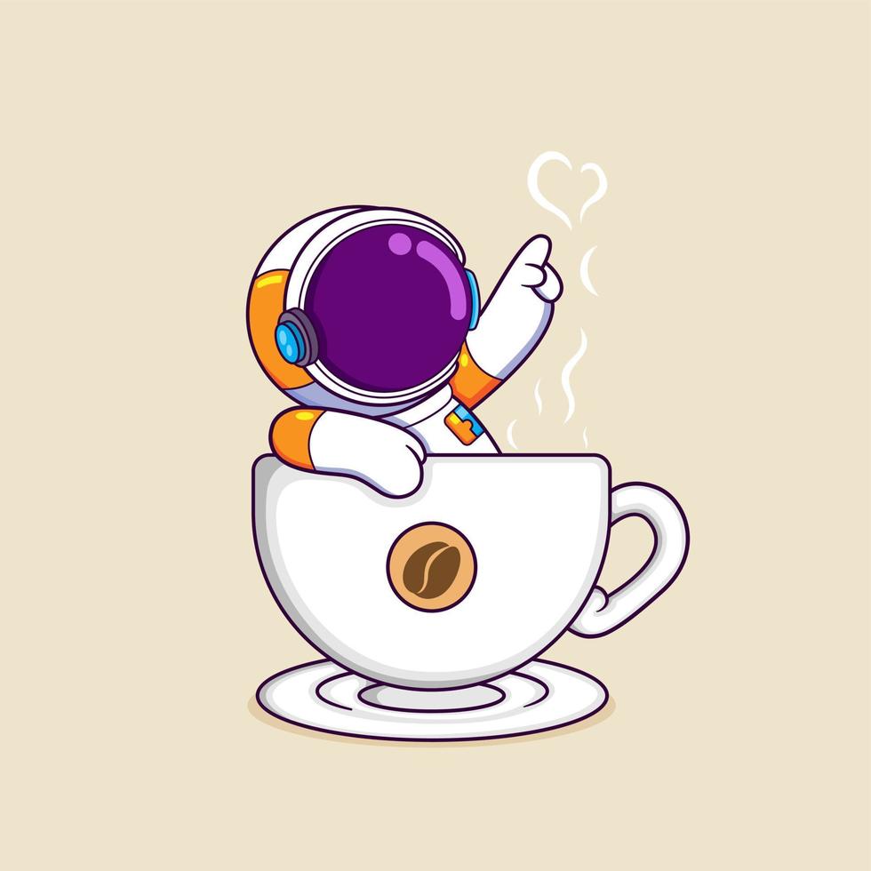 der astronaut genießt den tag in der heißen tasse kaffee und macht ikonenliebe vektor