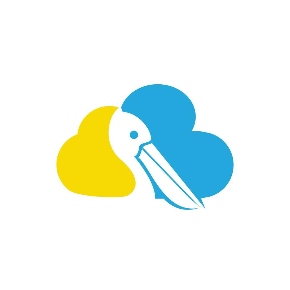 Pelikan und Cloud-Vektor-Logo-Design. Vektorgrafik-Emblem des Pelikan-Tier- und Wolkensymbols. vektor