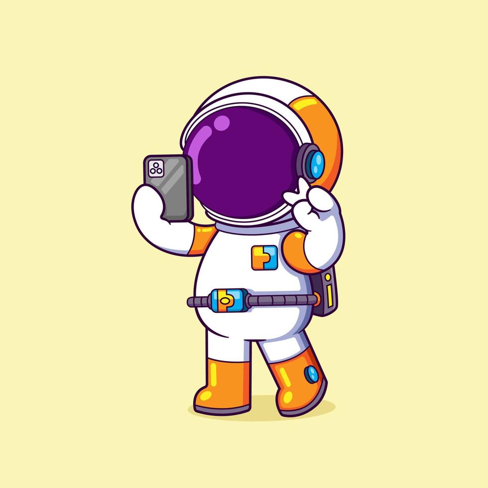 de Lycklig astronaut är håller på med de selfie och Framställ med de Häftigt uttryck vektor