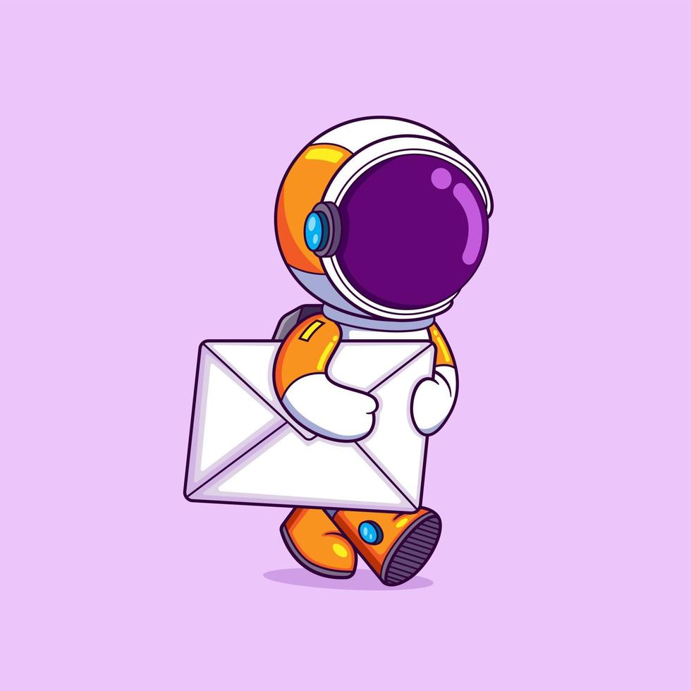 Der Astronaut ist Postbote und liefert eine große Post aus vektor