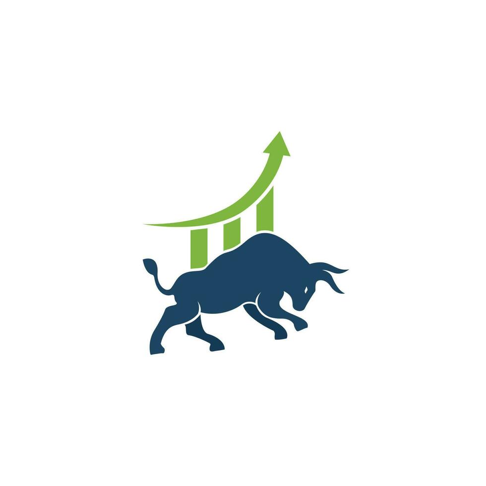 finanzielles Stier-Logo-Design. Handelsbullendiagramm, Finanzlogo. Wirtschaft, Finanzen, Diagramm, Balken, Business, Produktivität, Logo, Symbol. vektor