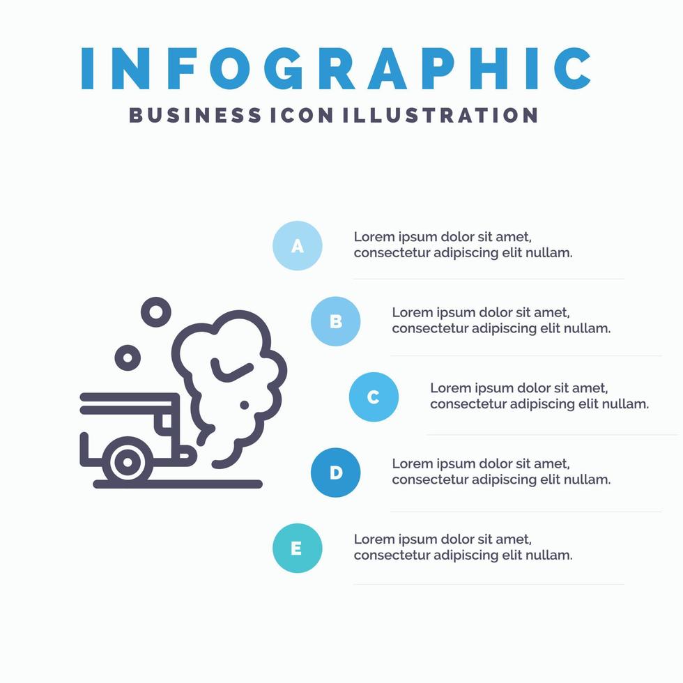 Air Car Gas Verschmutzung Rauchlinie Symbol mit 5 Schritten Präsentation Infografiken Hintergrund vektor