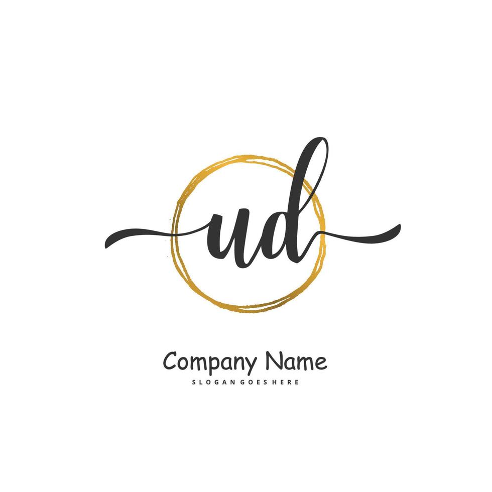 ud Anfangshandschrift und Signatur-Logo-Design mit Kreis. schönes design handgeschriebenes logo für mode, team, hochzeit, luxuslogo. vektor