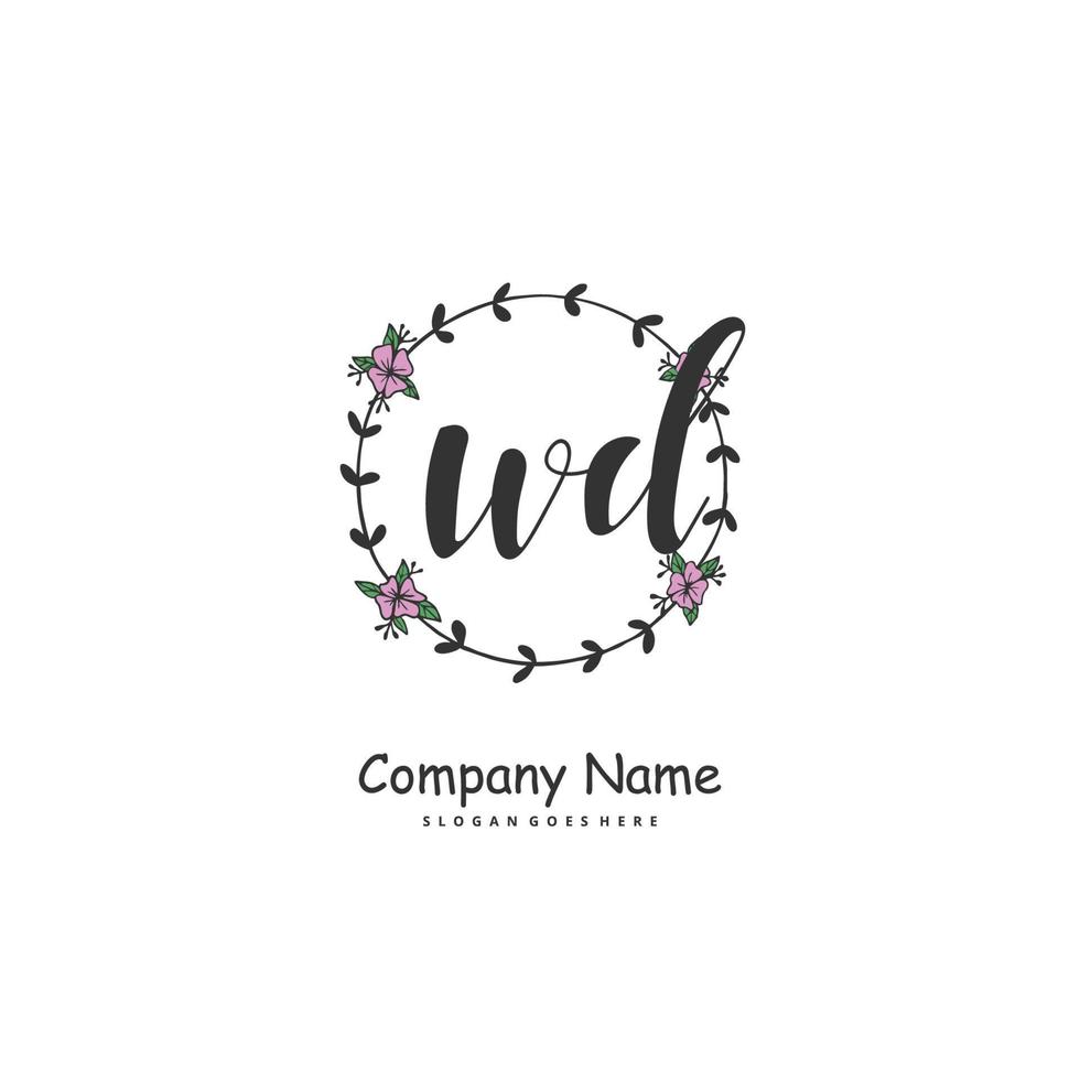 wd Anfangshandschrift und Signatur-Logo-Design mit Kreis. schönes design handgeschriebenes logo für mode, team, hochzeit, luxuslogo. vektor