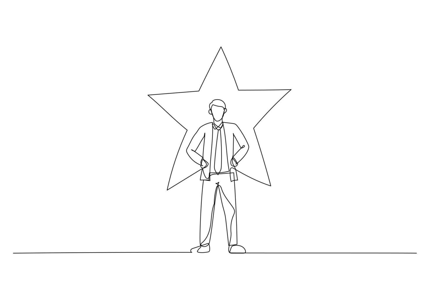 teckning av affärsman stående med lysande stjärna på hans bakgrund. enda kontinuerlig linje konst stil vektor
