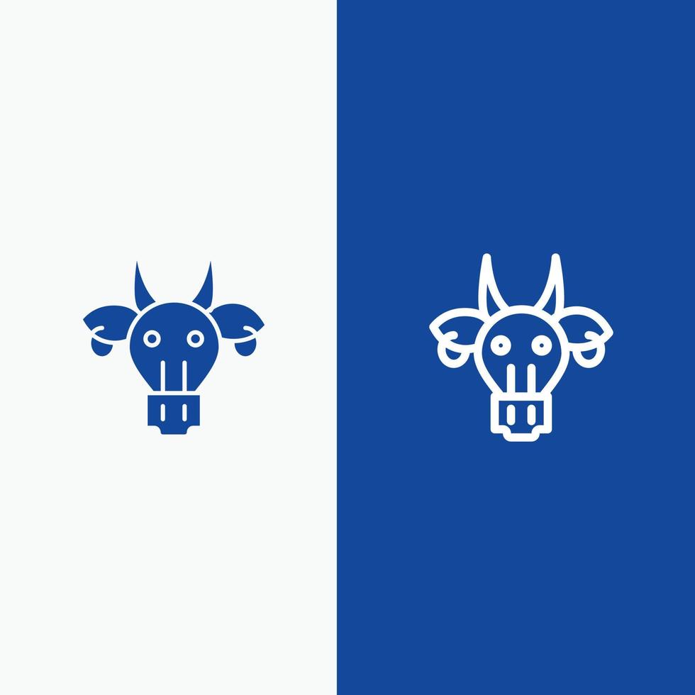 Verzierung Tiere Stier indischer Schädel Linie und Glyphe solide Symbol blaue Bannerlinie und Glyphe solide Symbol vektor