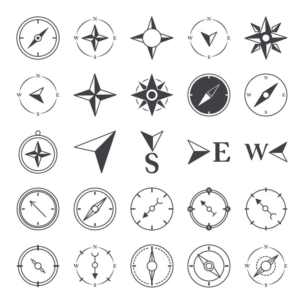 Kompassrose Navigation Kartografie Reisen erkunden Gerätesymbole Set Line Design Icon vektor