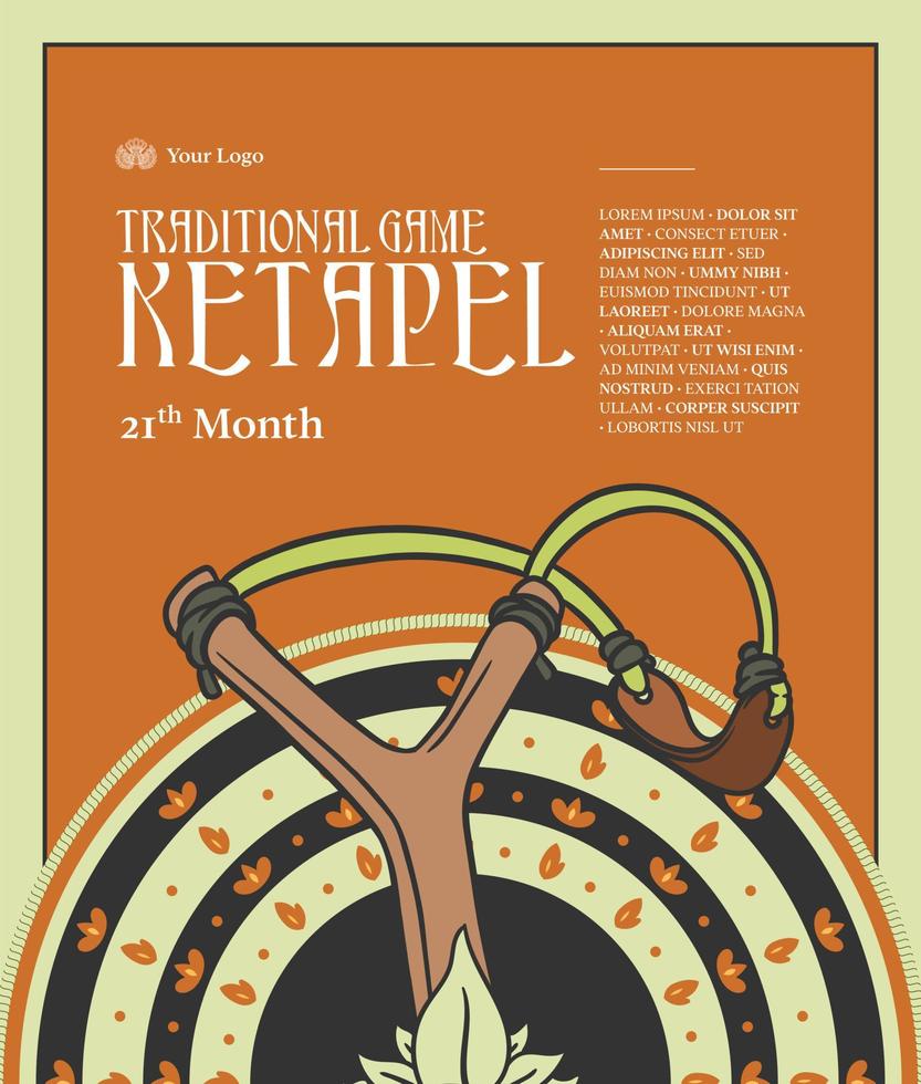 Ketapel-Illustration mit ethnischem Hintergrund. hand gezeichnete indonesische traditionelle spielillustration. vektor