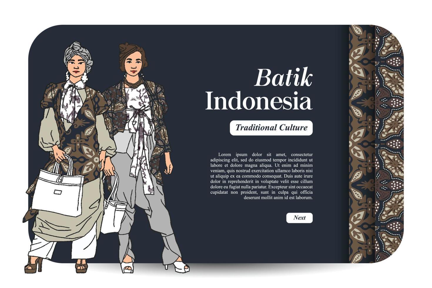 kvinna hijab mode visa hand dragen vektor illustration. modeller klädd i indonesiska kultur på vit bakgrund. designer demonstrera senast samling. topp modell bär trendig utrusta.