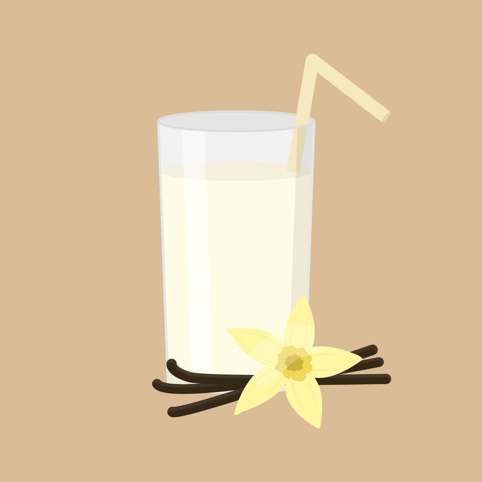 vanillemilchshake im glas mit flacher illustration des strohhalms vektor