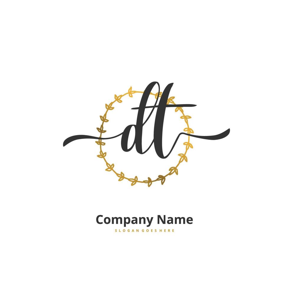 dt Anfangshandschrift und Signatur-Logo-Design mit Kreis. schönes design handgeschriebenes logo für mode, team, hochzeit, luxuslogo. vektor