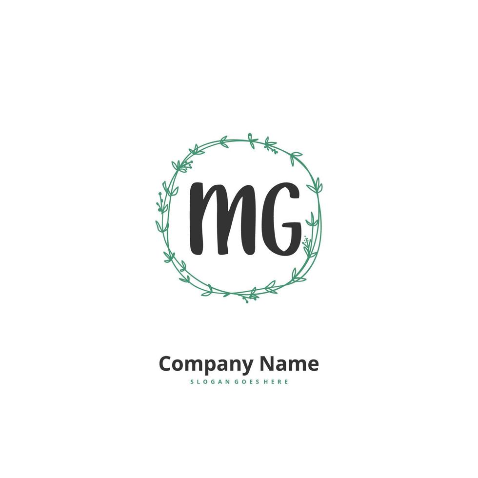 mg Anfangshandschrift und Signatur-Logo-Design mit Kreis. schönes design handgeschriebenes logo für mode, team, hochzeit, luxuslogo. vektor