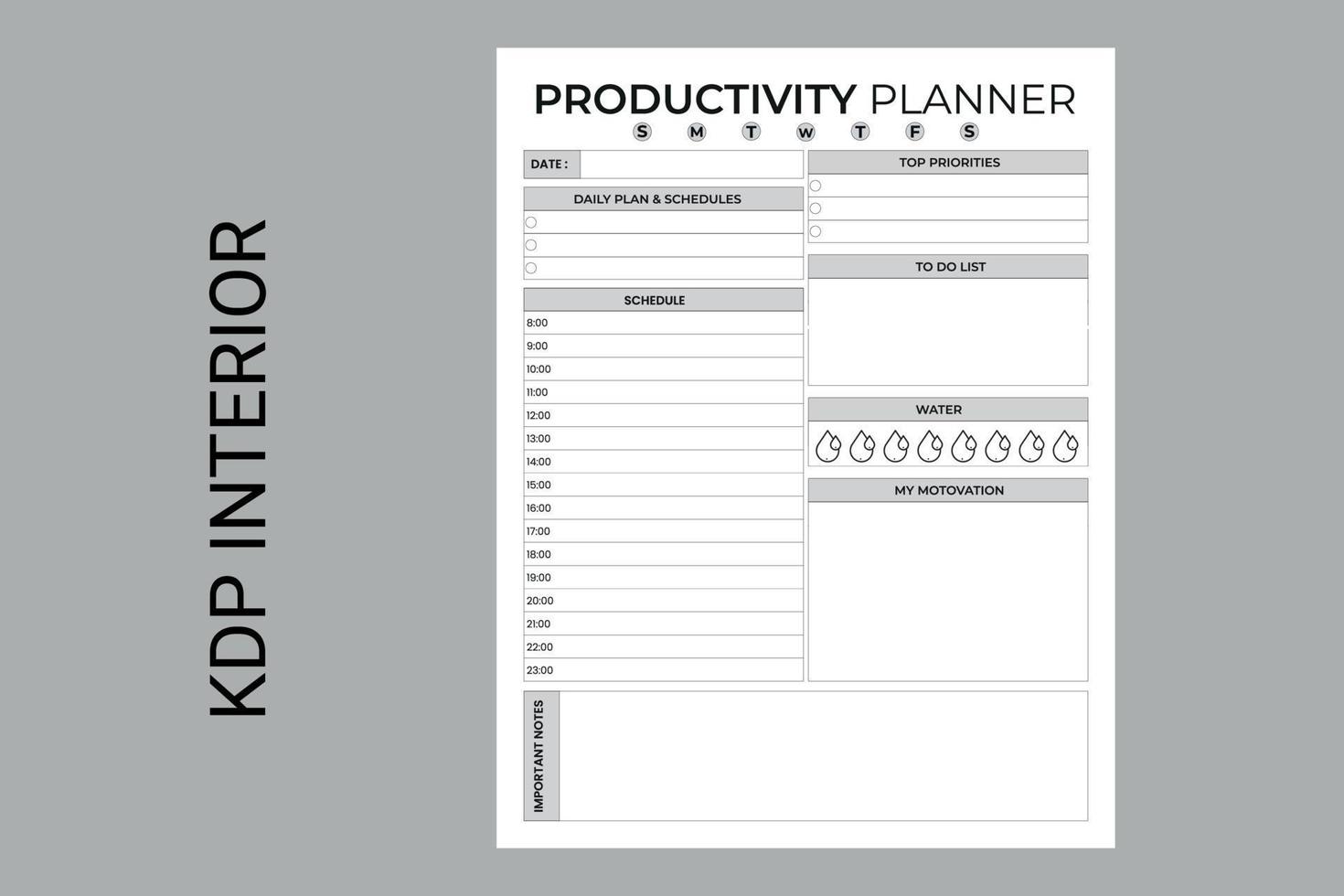 Produktivitätsplaner kdp interior. neugeborener druckbarer tracker, planer, notizbuch, stimmungstagebuch vektor