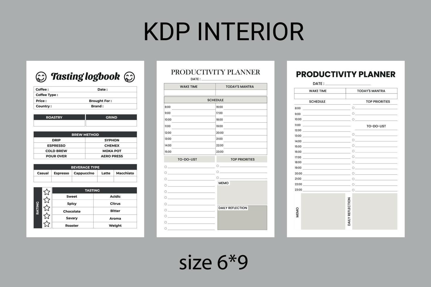 Coffey-Test- und Produktivitätslogbuch kdp-Innenvorlage. Coffey-Testplaner-Design vektor