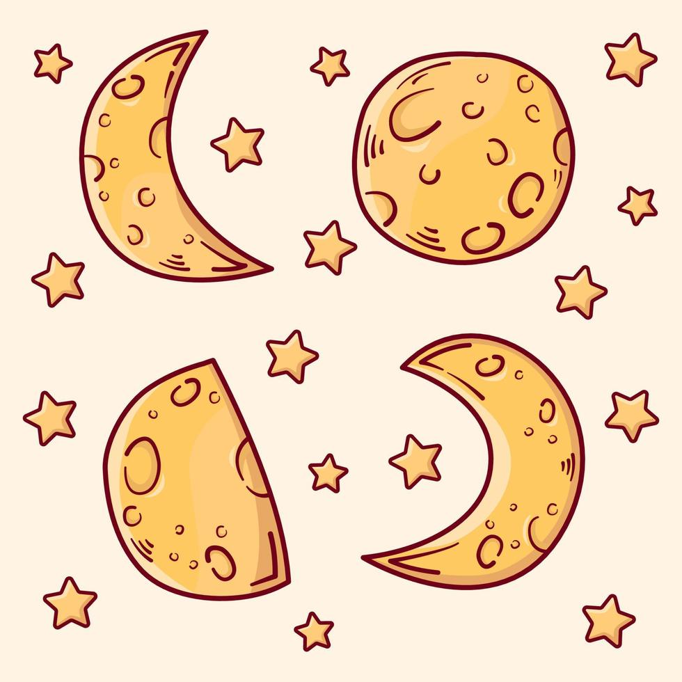 måne stjärna ljus natt gul tecknad serie ikoner planeter illustration vektor