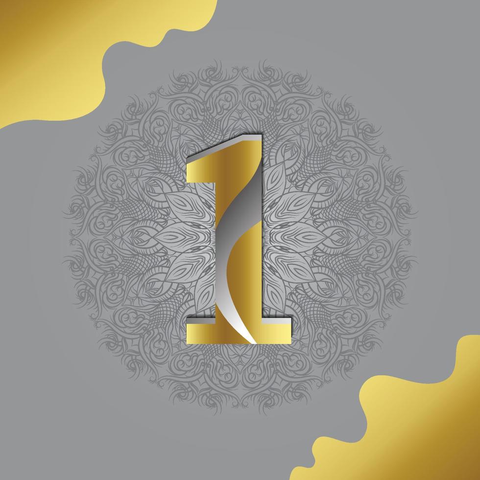 Gold Nummer eins mit Mandala-Hintergrund-Vektor-Illustration vektor