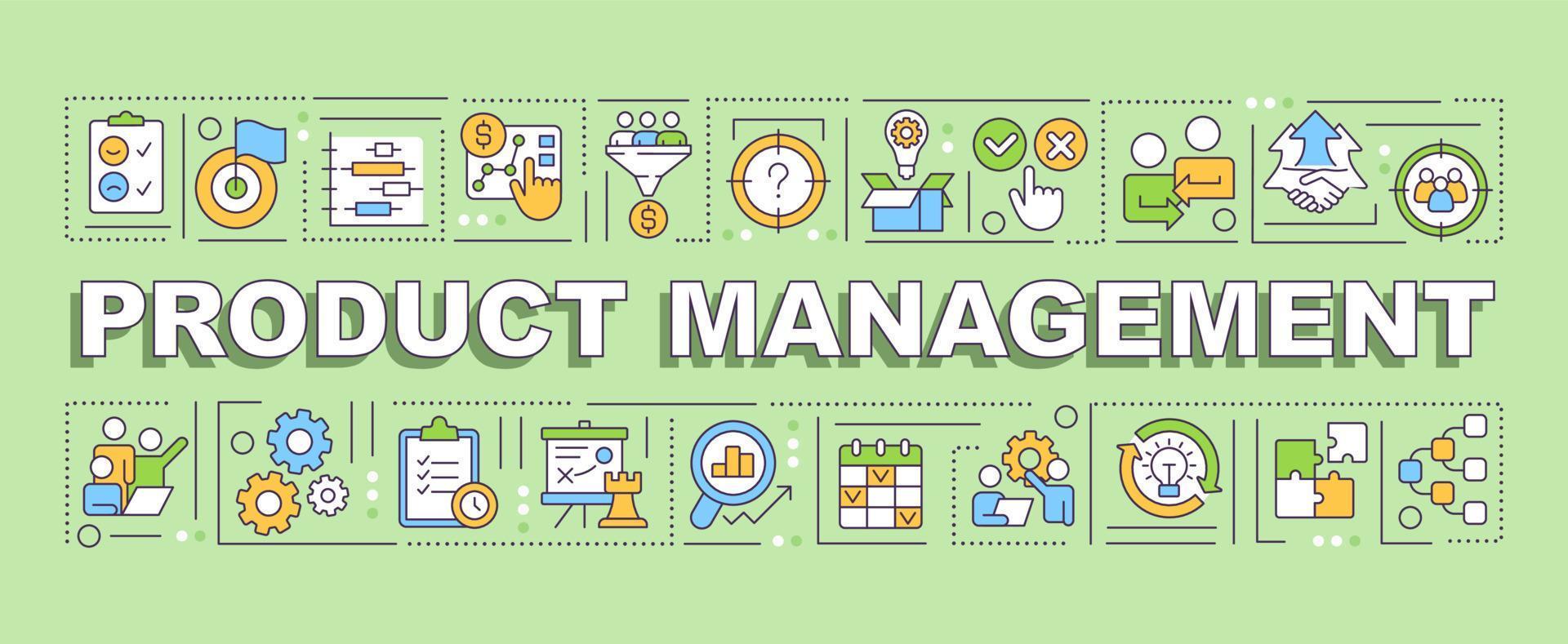 Produktmanagement-Wortkonzepte grüne Fahne. Geschäft. Infografiken mit bearbeitbaren Symbolen auf farbigem Hintergrund. isolierte Typografie. Vektorillustration mit Text. vektor