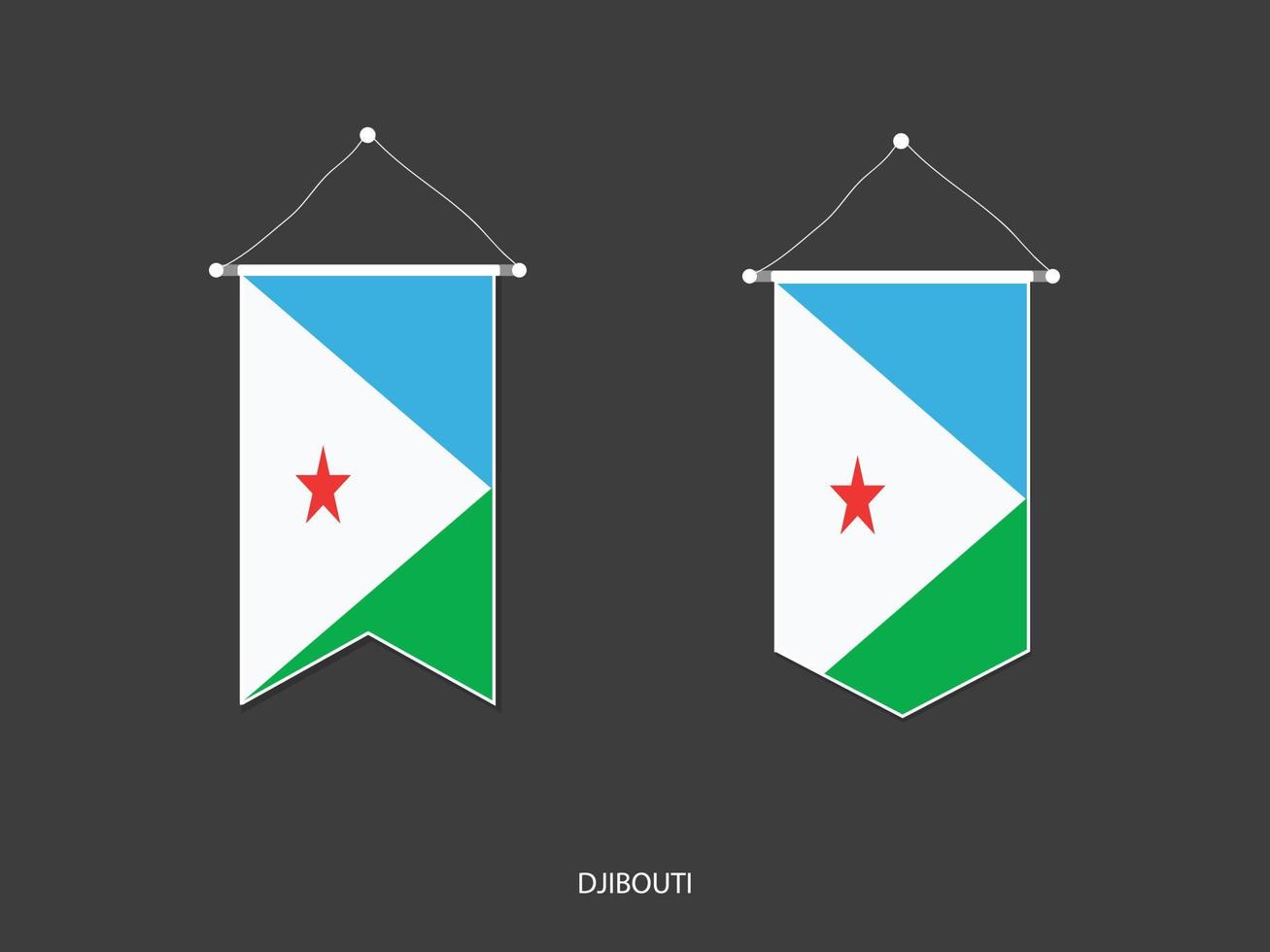 dschibuti-flagge in verschiedenen formen, fußballfahnenwimpelvektor, vektorillustration. vektor