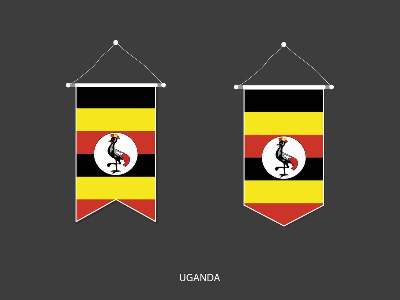 Uganda-Flagge in verschiedenen Formen, Fußballfahnen-Wimpelvektor, Vektorillustration. vektor