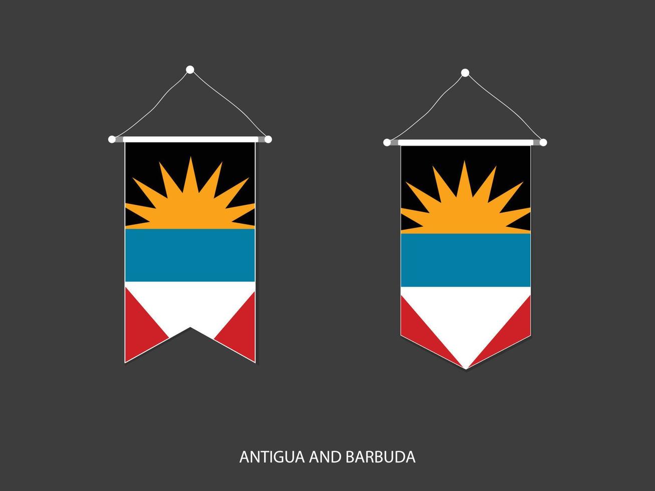 antigua und barbuda flagge in verschiedenen formen, fußballfahnenwimpelvektor, vektorillustration. vektor