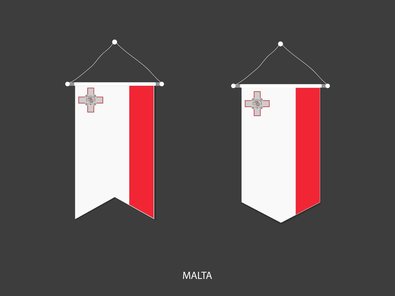Malta-Flagge in verschiedenen Formen, Fußballfahnen-Wimpelvektor, Vektorillustration. vektor