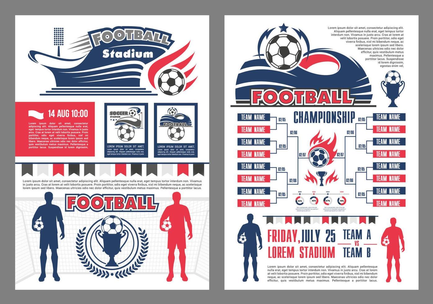 Plakat für Fußballstadion und Fußballspielplan vektor