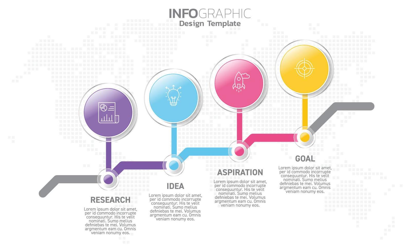 företag infographic 4 steg till Framgång med forskning aning inspiration och mål. vektor