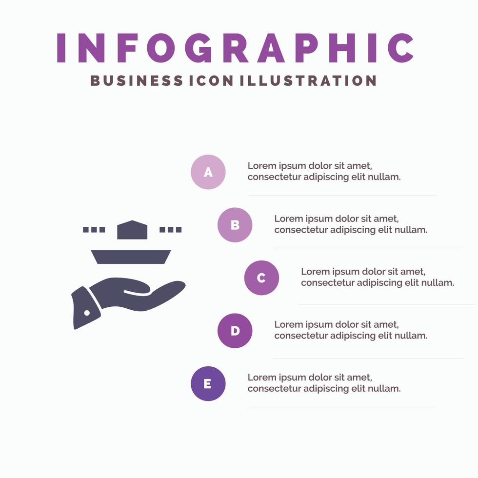 servitör restaurang tjäna lunch middag fast ikon infographics 5 steg presentation bakgrund vektor