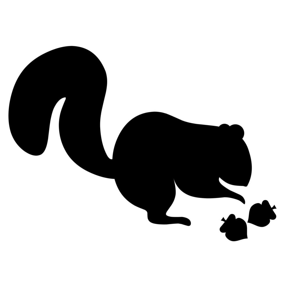 Eichhörnchen-Silhouette. Eichhörnchenkonzept, das Nüsse auf weißem Hintergrund isst. ideal für Logos. Vektor-Illustration vektor