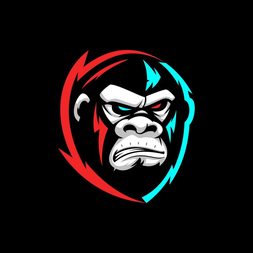 wütendes gorilla-maskottchen-esport-emblem-logo mit glitch-farbe. Illustration des Gorilla-Gesichtsausdrucks. vektor