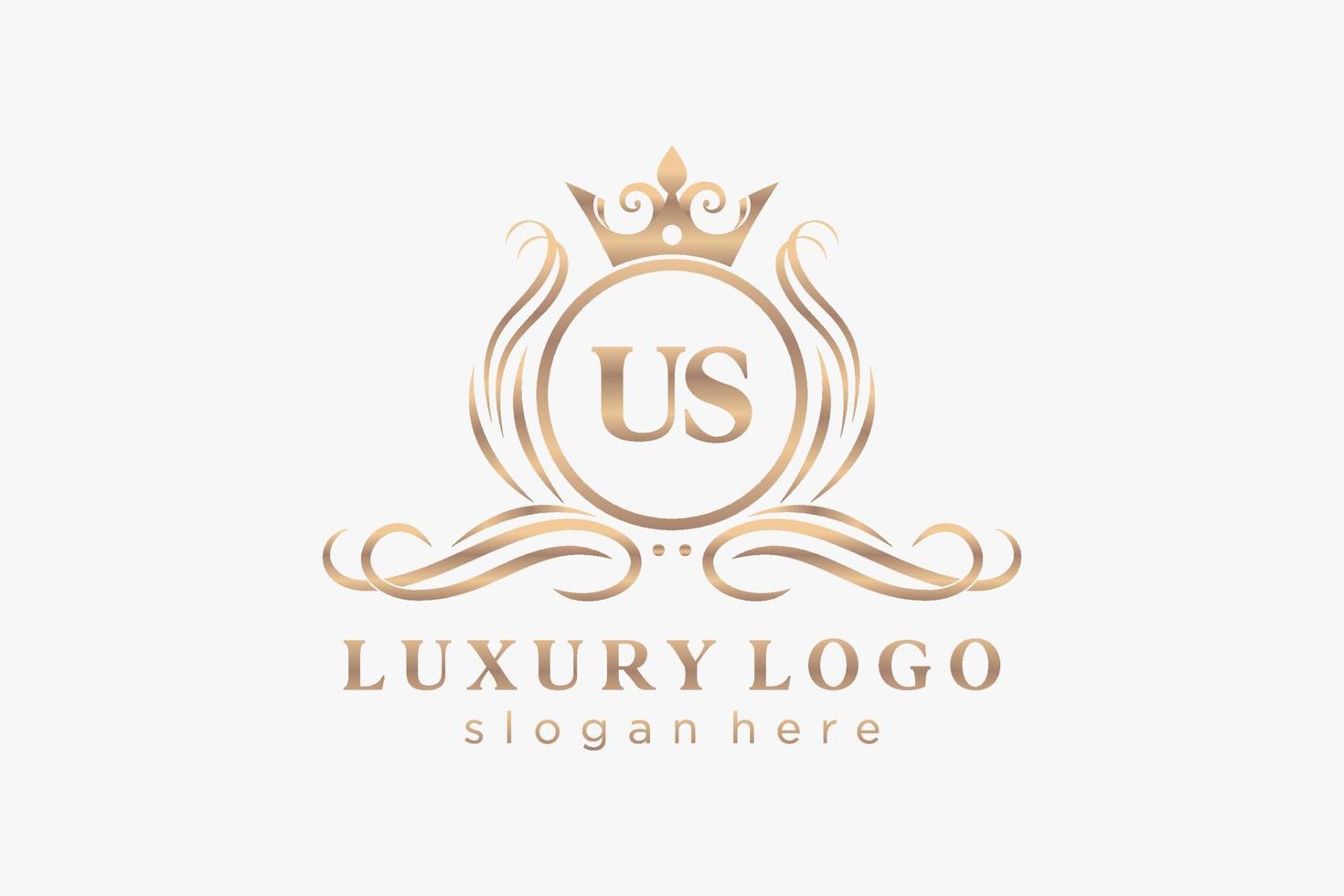 första oss brev kunglig lyx logotyp mall i vektor konst för restaurang, kungligheter, boutique, Kafé, hotell, heraldisk, Smycken, mode och Övrig vektor illustration.