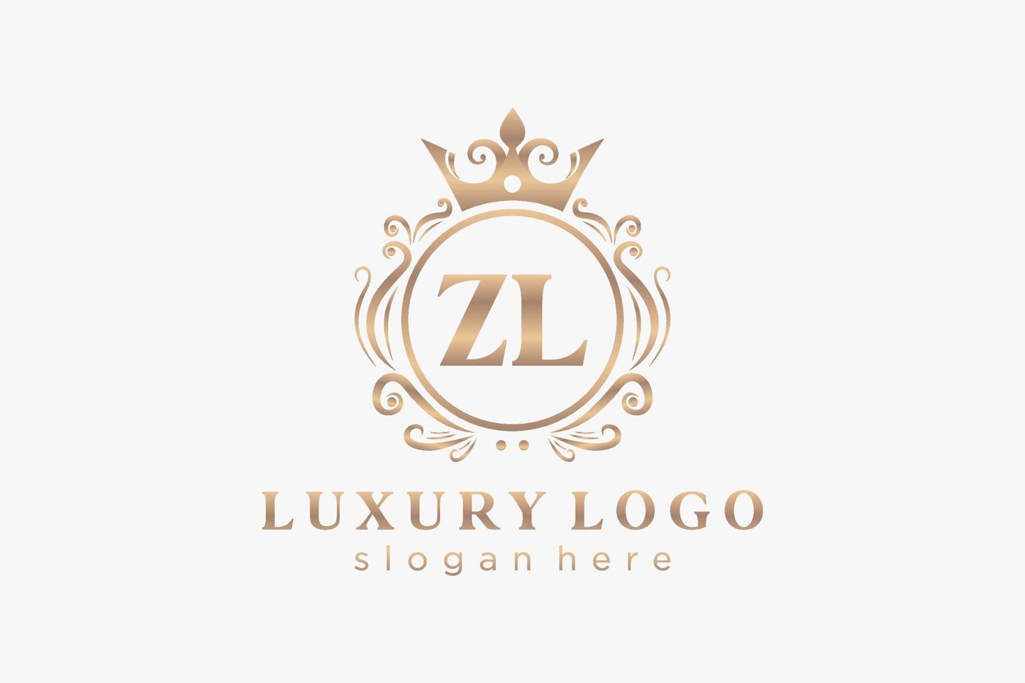 Royal Luxury Logo-Vorlage mit anfänglichem zl-Buchstaben in Vektorgrafiken für Restaurant, Lizenzgebühren, Boutique, Café, Hotel, Heraldik, Schmuck, Mode und andere Vektorillustrationen. vektor