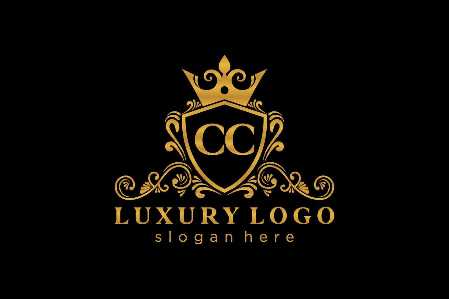 Royal Luxury Logo-Vorlage mit anfänglichem CC-Buchstaben in Vektorgrafiken für Restaurant, Lizenzgebühren, Boutique, Café, Hotel, Heraldik, Schmuck, Mode und andere Vektorillustrationen. vektor