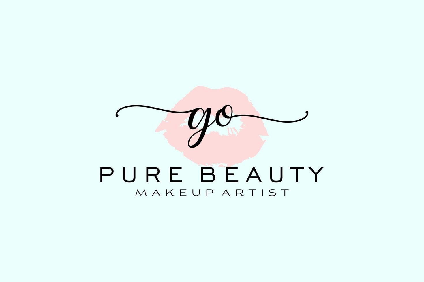 Initial Go Aquarell Lippen vorgefertigtes Logo-Design, Logo für Make-up Artist Business Branding, Blush Beauty Boutique Logo-Design, Kalligrafie-Logo mit kreativer Vorlage. vektor