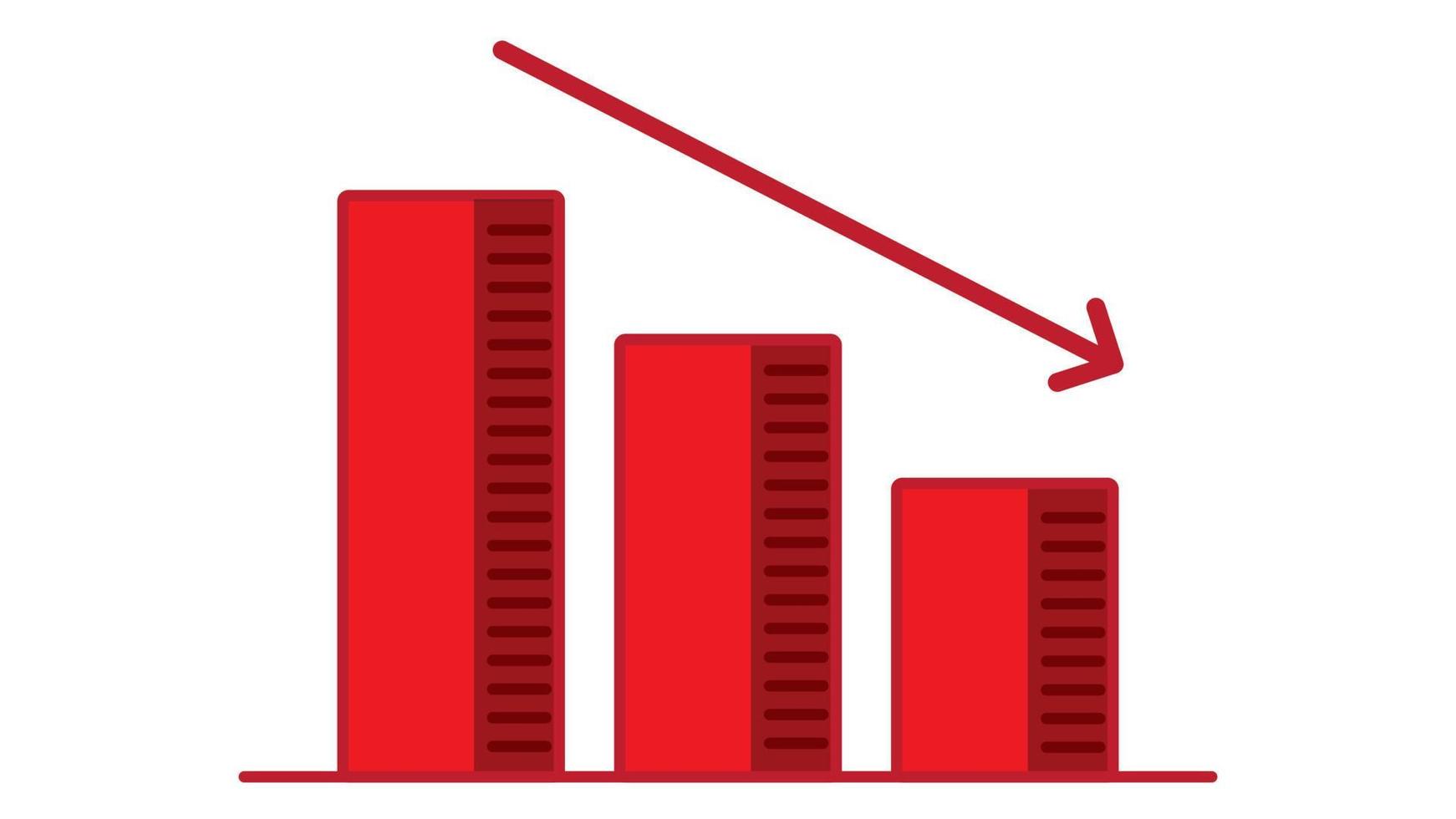 Abbildung der Statistikkurve mit nach unten wachsendem Pfeil, der das Gewinnziel bei schlechtem Geschäft zeigt. geeignet für Geschäfts- und Finanzinhalte. vektor