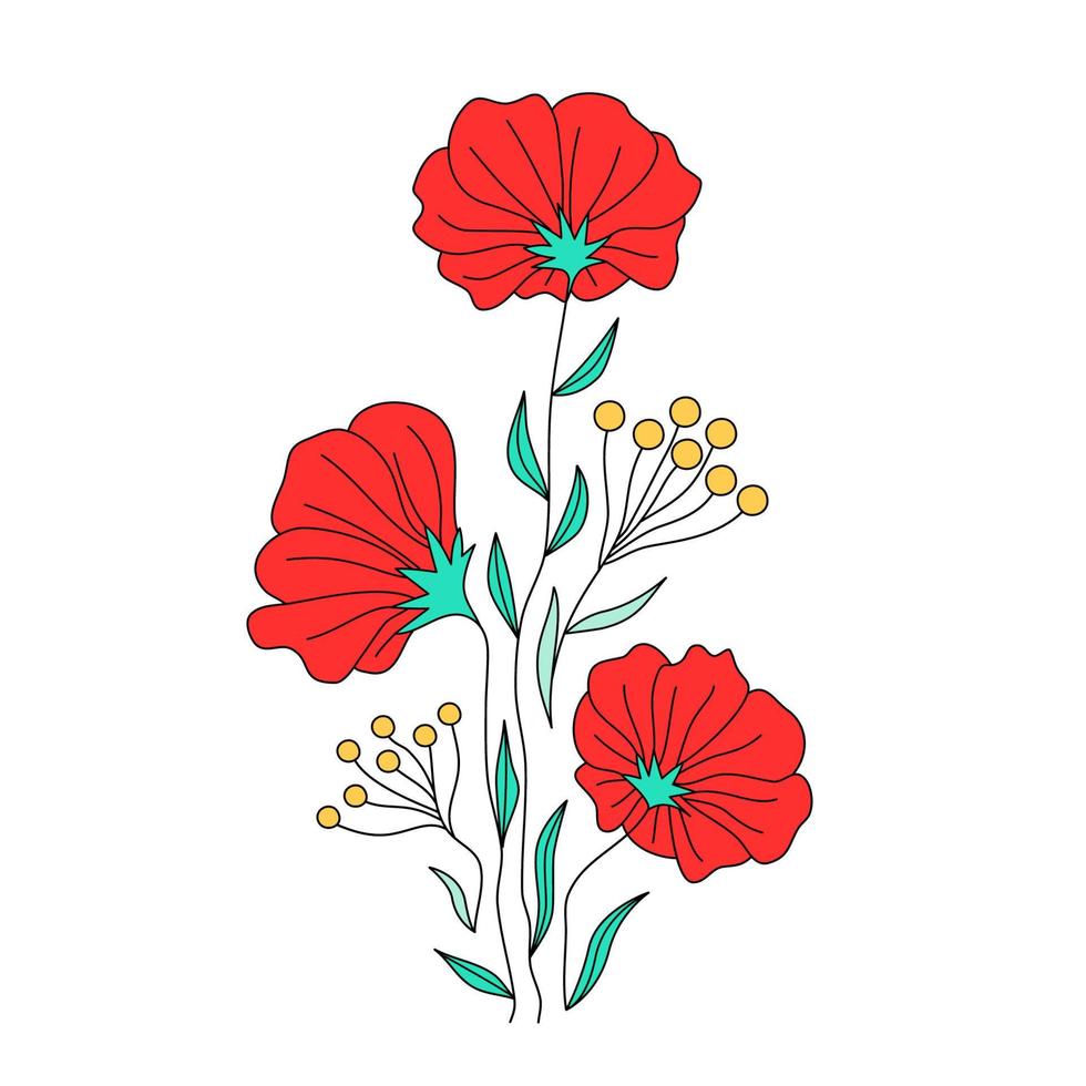 wilde blumen und regenschirmblumen design, botanische farbe dünne linie gekritzel. florale Motive für Tattoo-Print-Wandkunst-Cover. ästhetisch elegante subtile einfache trendige konturvektorillustration. vektor