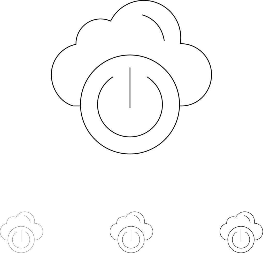 moln kraft nätverk av djärv och tunn svart linje ikon uppsättning vektor