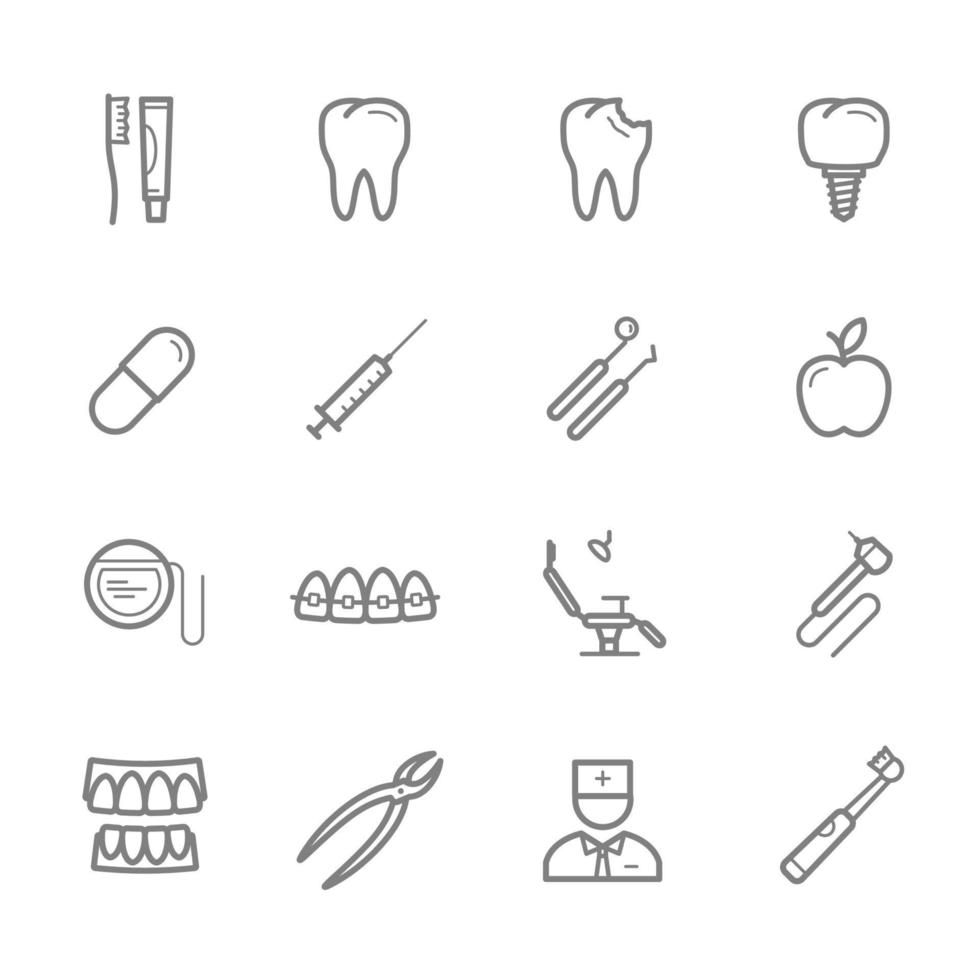 tandvård och dental medicin tunn linje ikon vektor