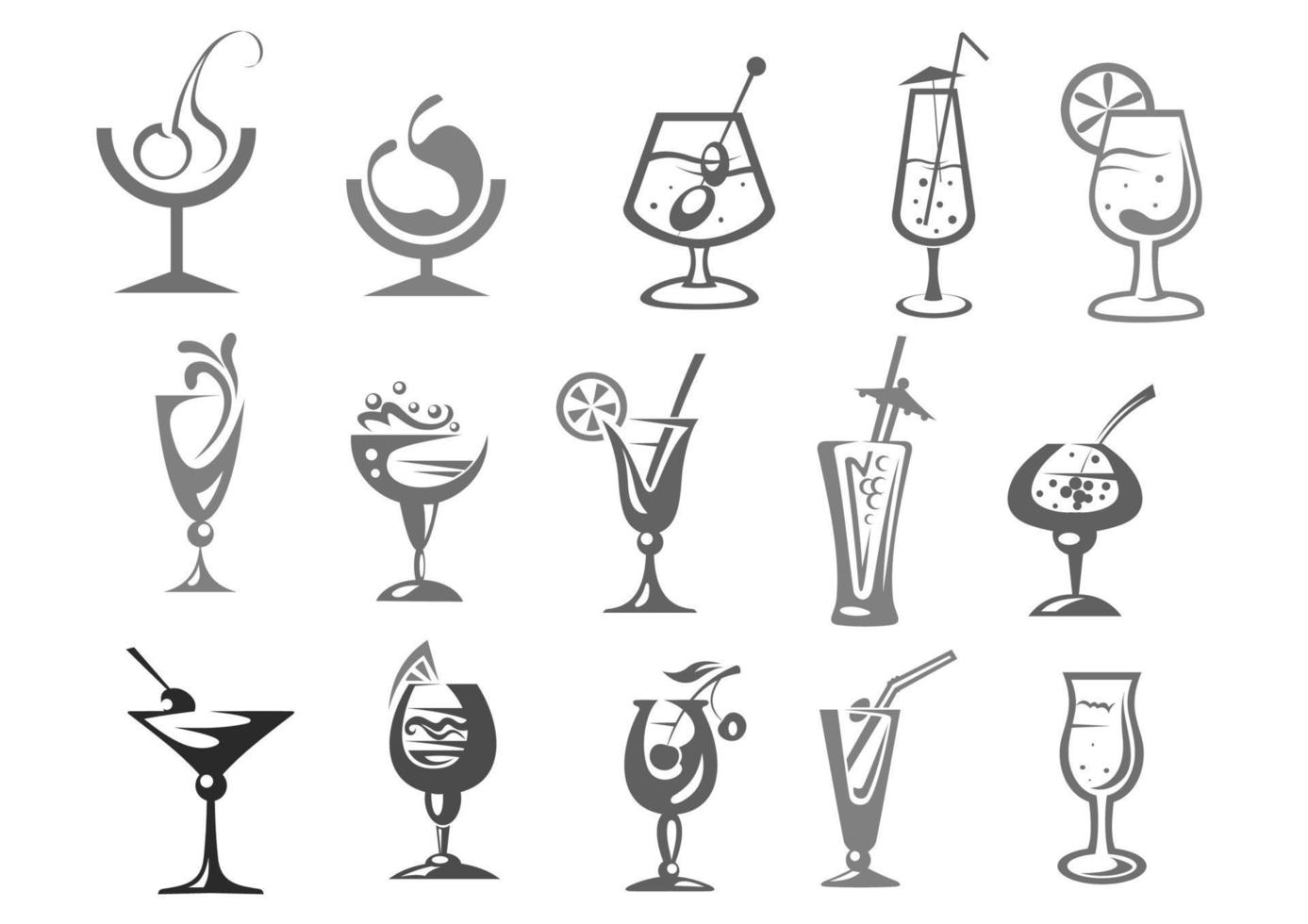 Cocktails, Gläser, Vektor, Alkohol, Getränke, Bar, Symbole vektor