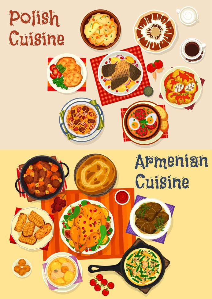 polnische und armenische küche abendmenü symbol vektor
