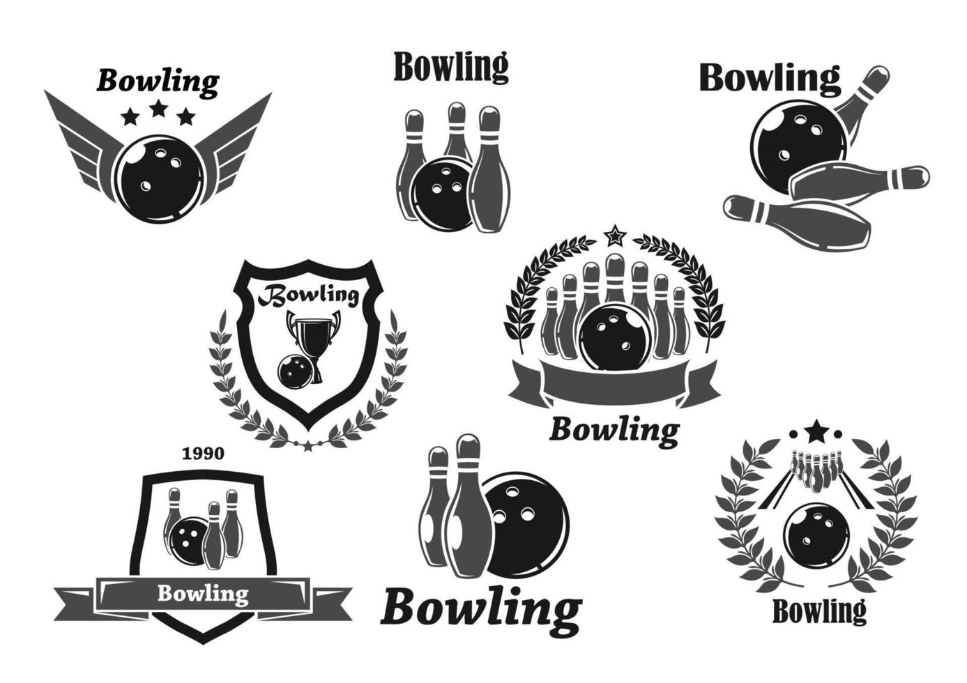 bowling mästerskap eller tävling tilldela vektor ikoner