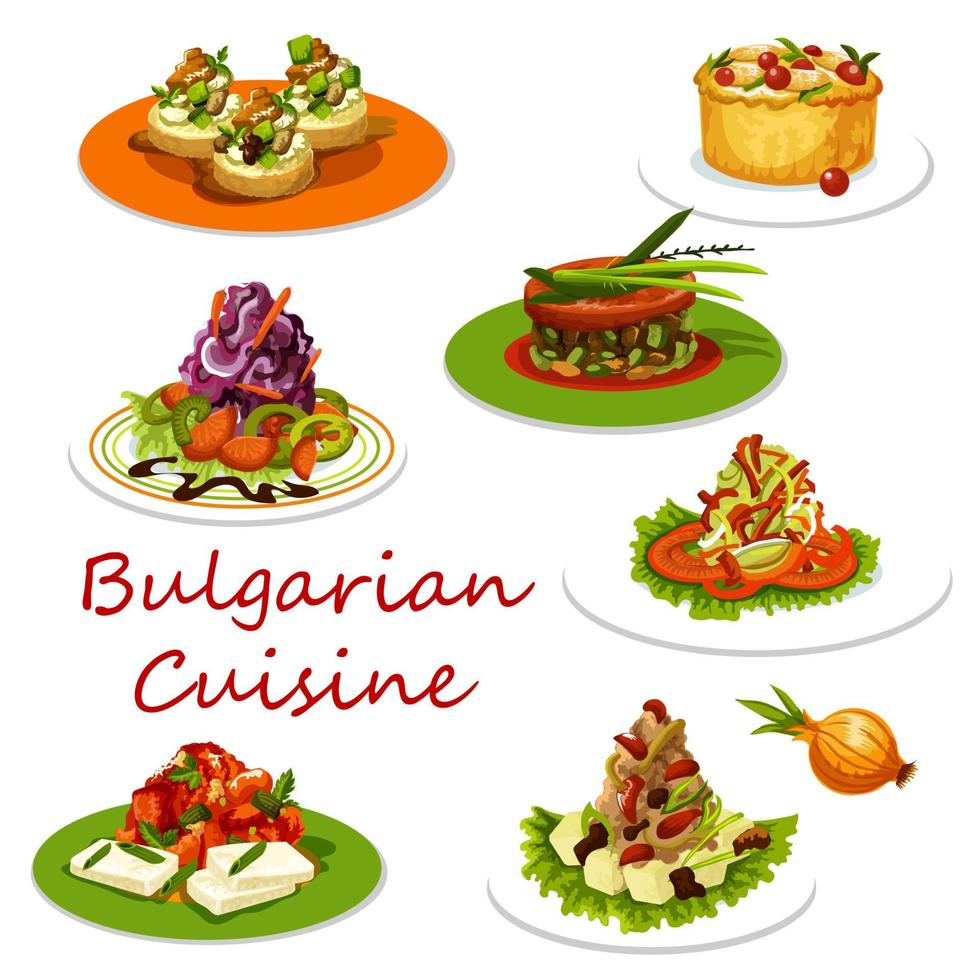 Ikone der bulgarischen Küche aus Fleisch- und Gemüsegerichten vektor