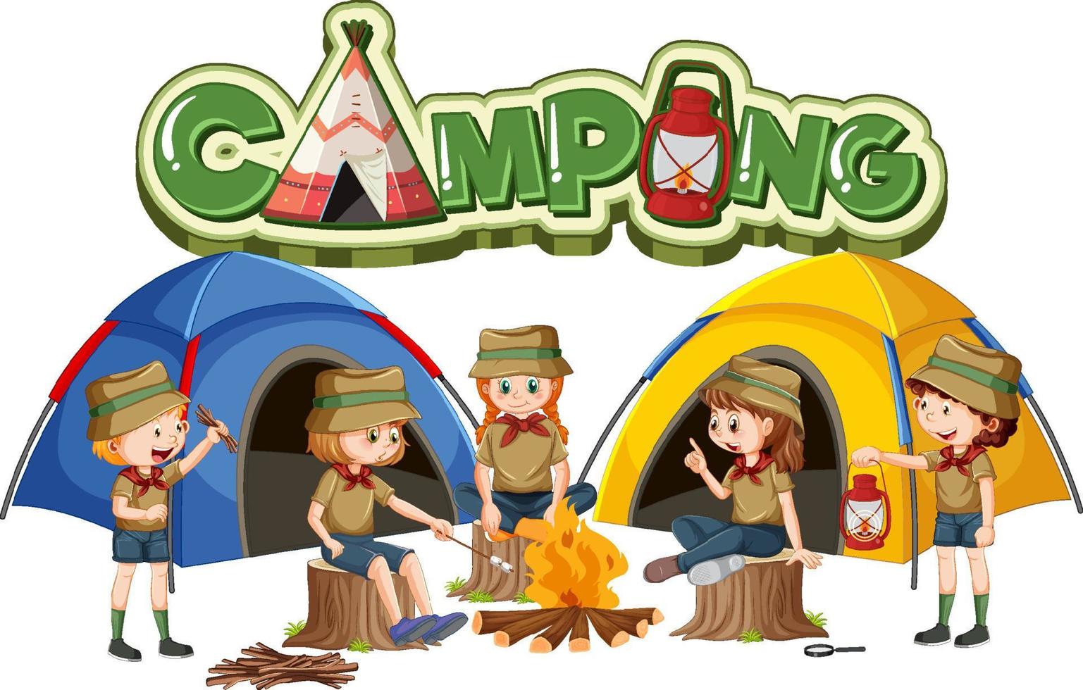 Camping im Freien mit Pfadfinderkindern vektor