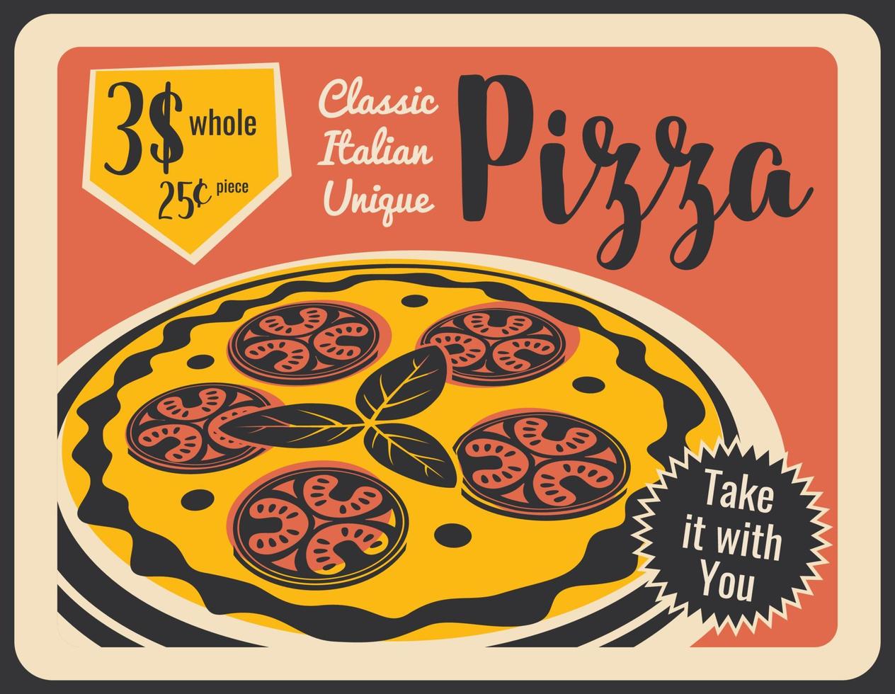 vektor pizza retro affisch för pizzeria restaurang