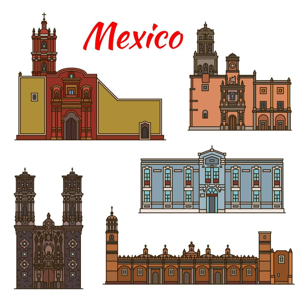 mexiko wahrzeichen vektorarchitektur zeilensymbole vektor